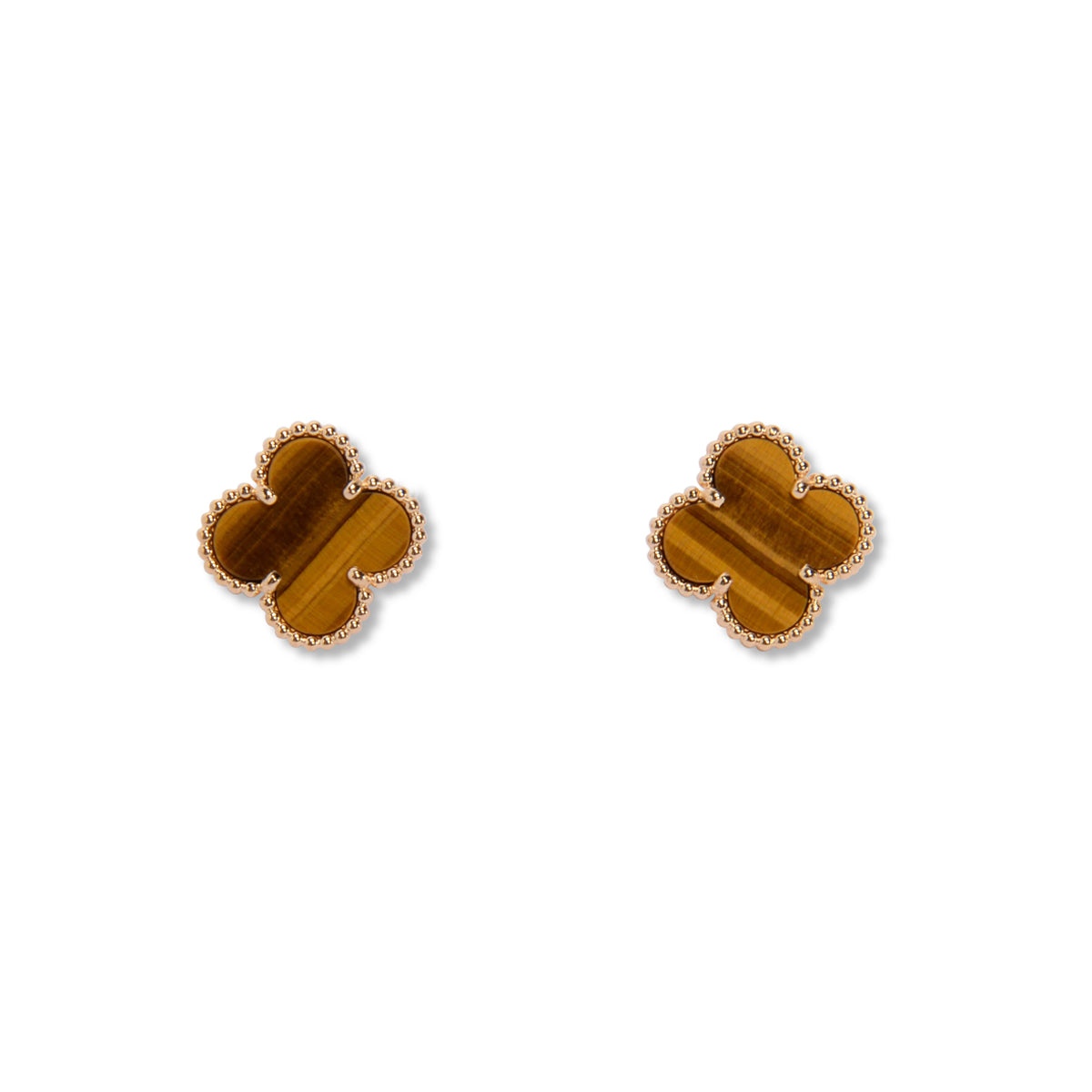 Van Cleef & Arpels Yellow Gold & Tiger's Eye Vintage Alhambra Earrings