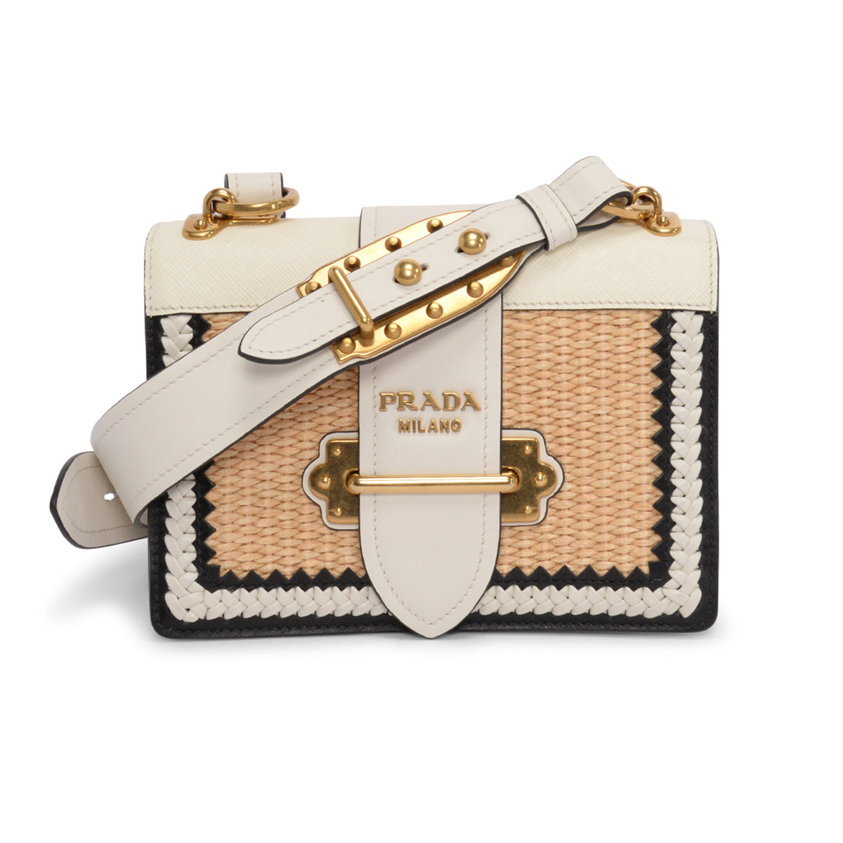 Prada White City Calf & Raffia Cahier Bag