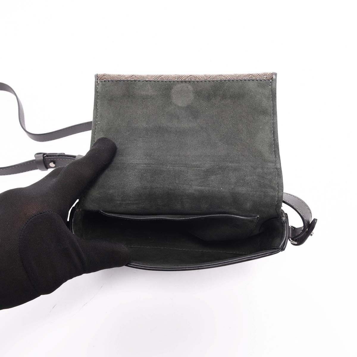 Brunello Cucinelli Charcoal Calfskin Beaded Flap Mini Bag