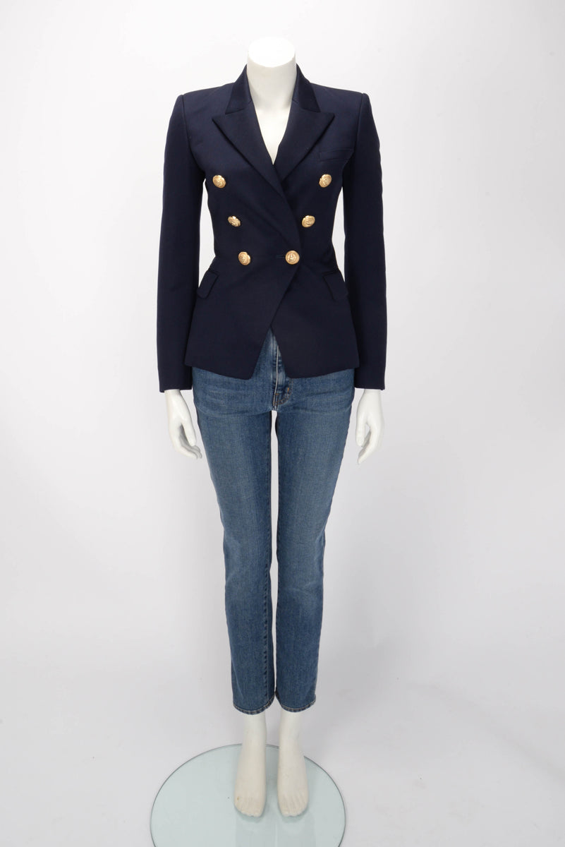 Balmain Navy Wool Double Breasted Blazer FR 34