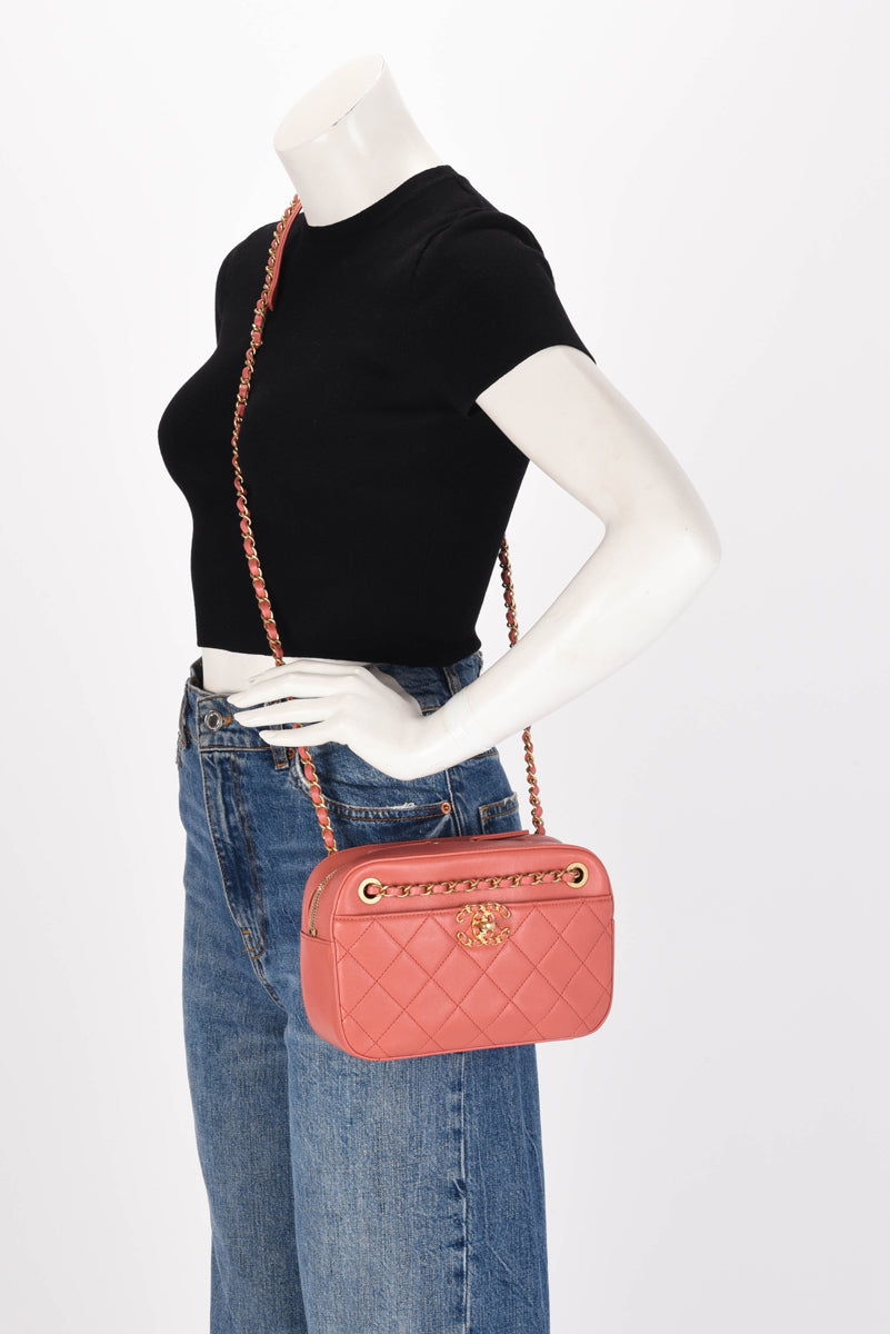 Chanel Dusty Pink Quilted Lambskin Chain Infinity Camera Case
