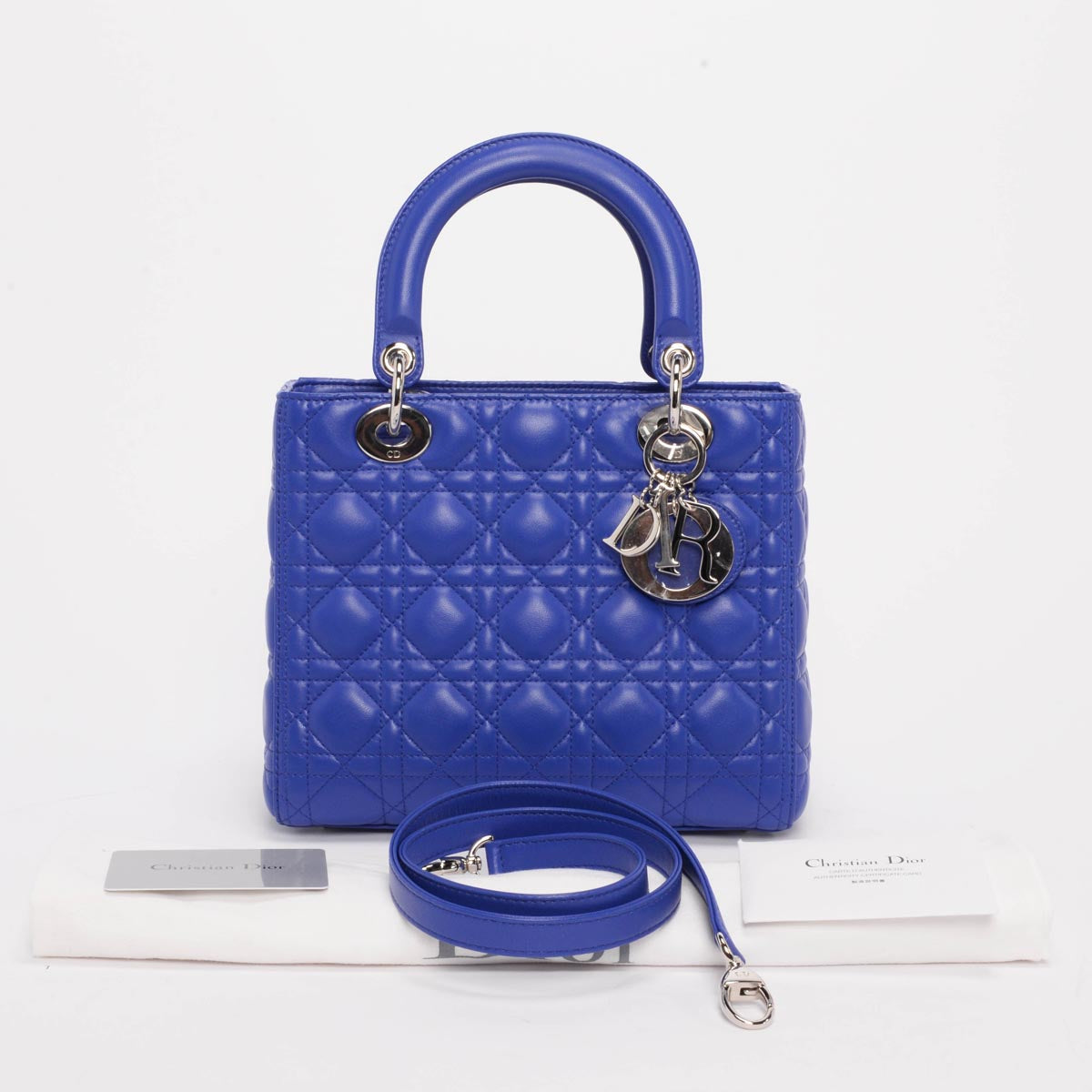 Dior Bright Blue Lambskin Cannage Medium Lady Dior