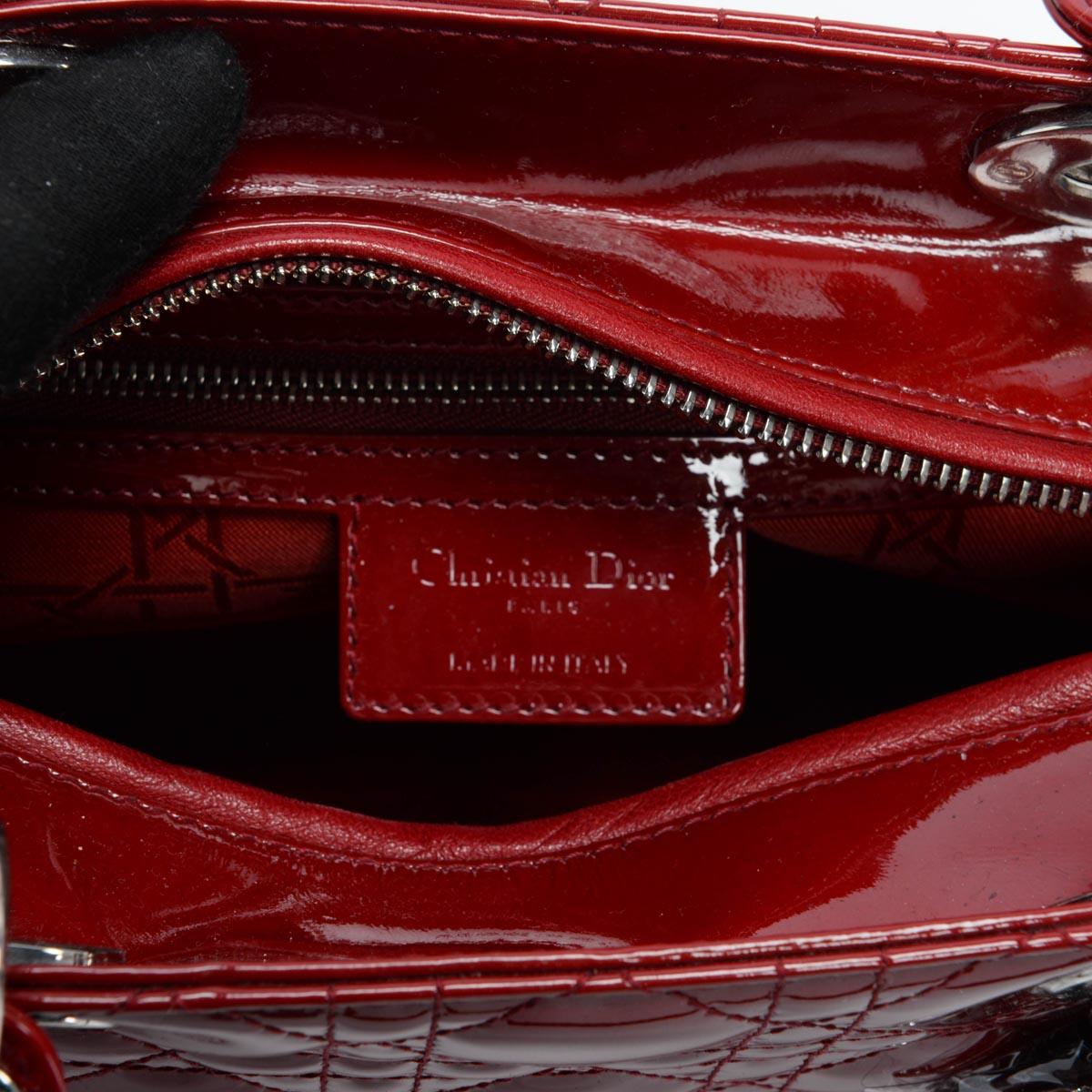 Dior Red Cannage Patent Medium Lady Dior Bag