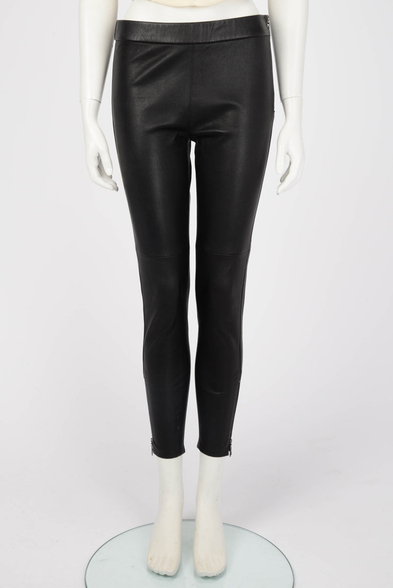 Louis Vuitton Black Stretch Lambskin Zip Pants FR 40