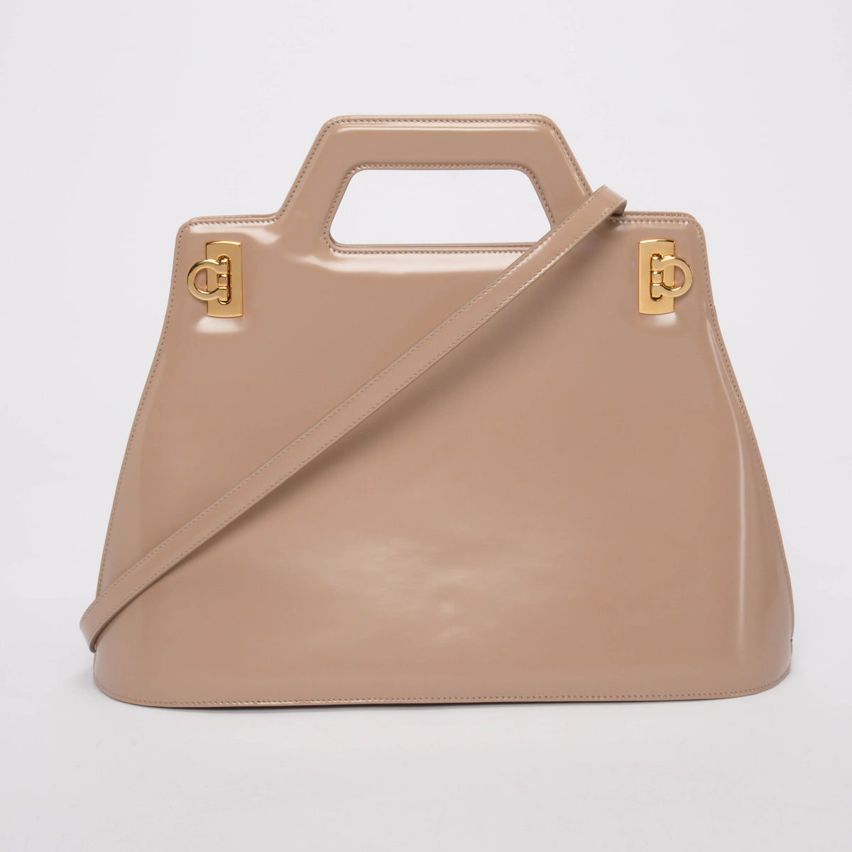 Ferragamo Beige Hi-Shine Wanda Top Handle Bag