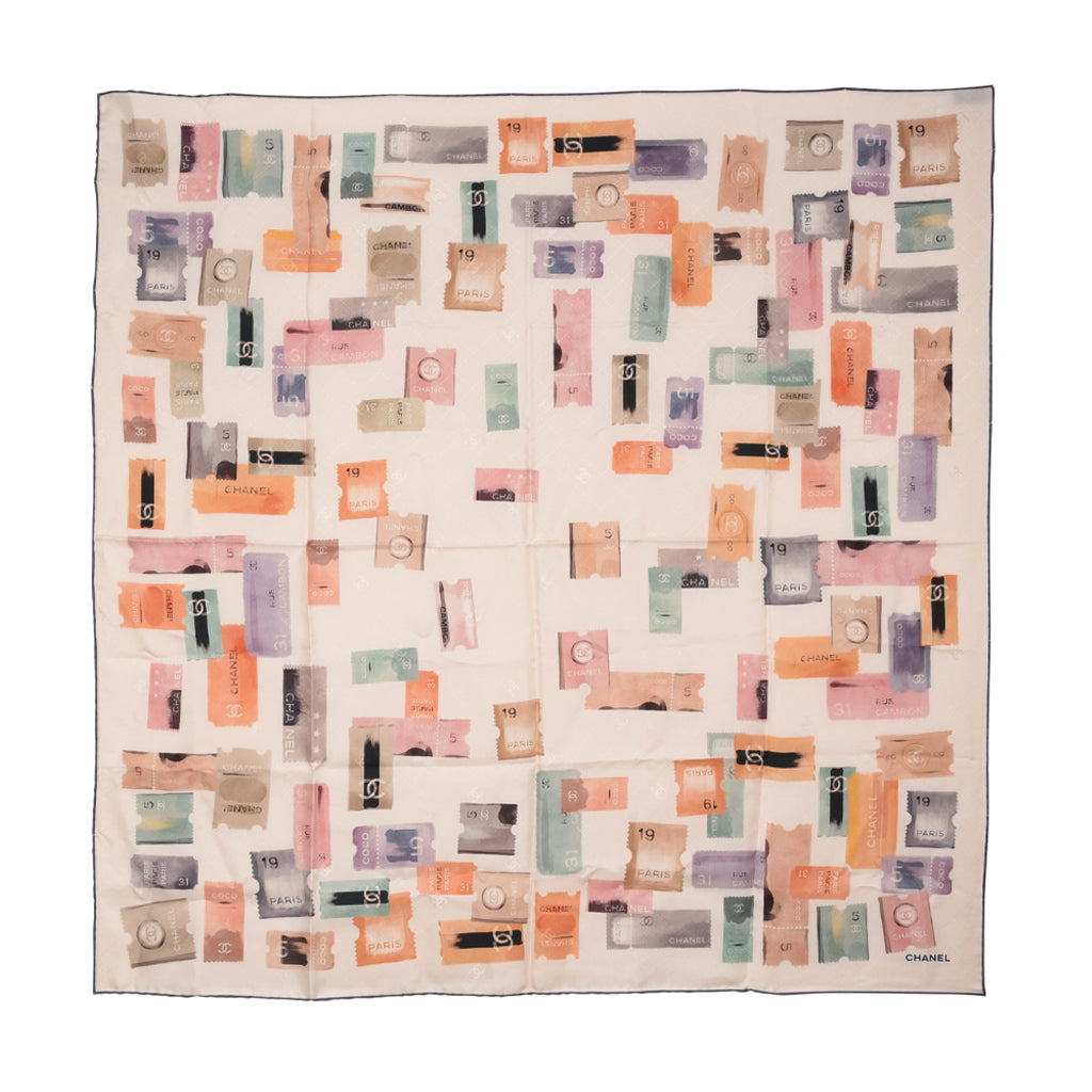 Chanel Pastel Silk CC Ticket Scarf
