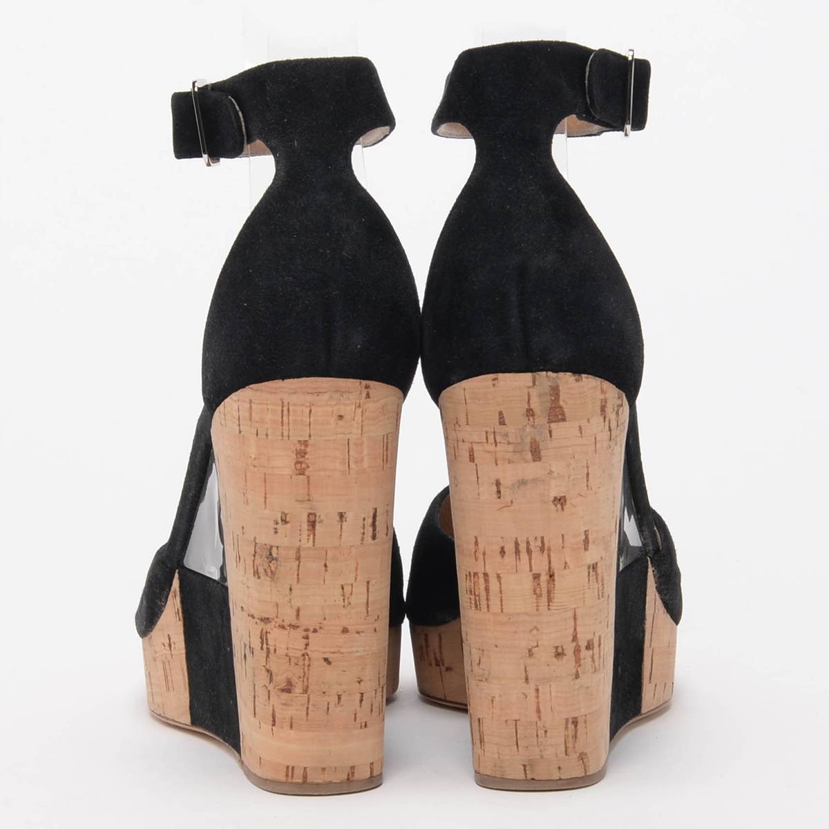 Ferragamo Black Suede Pert Cork Wedges 7.5