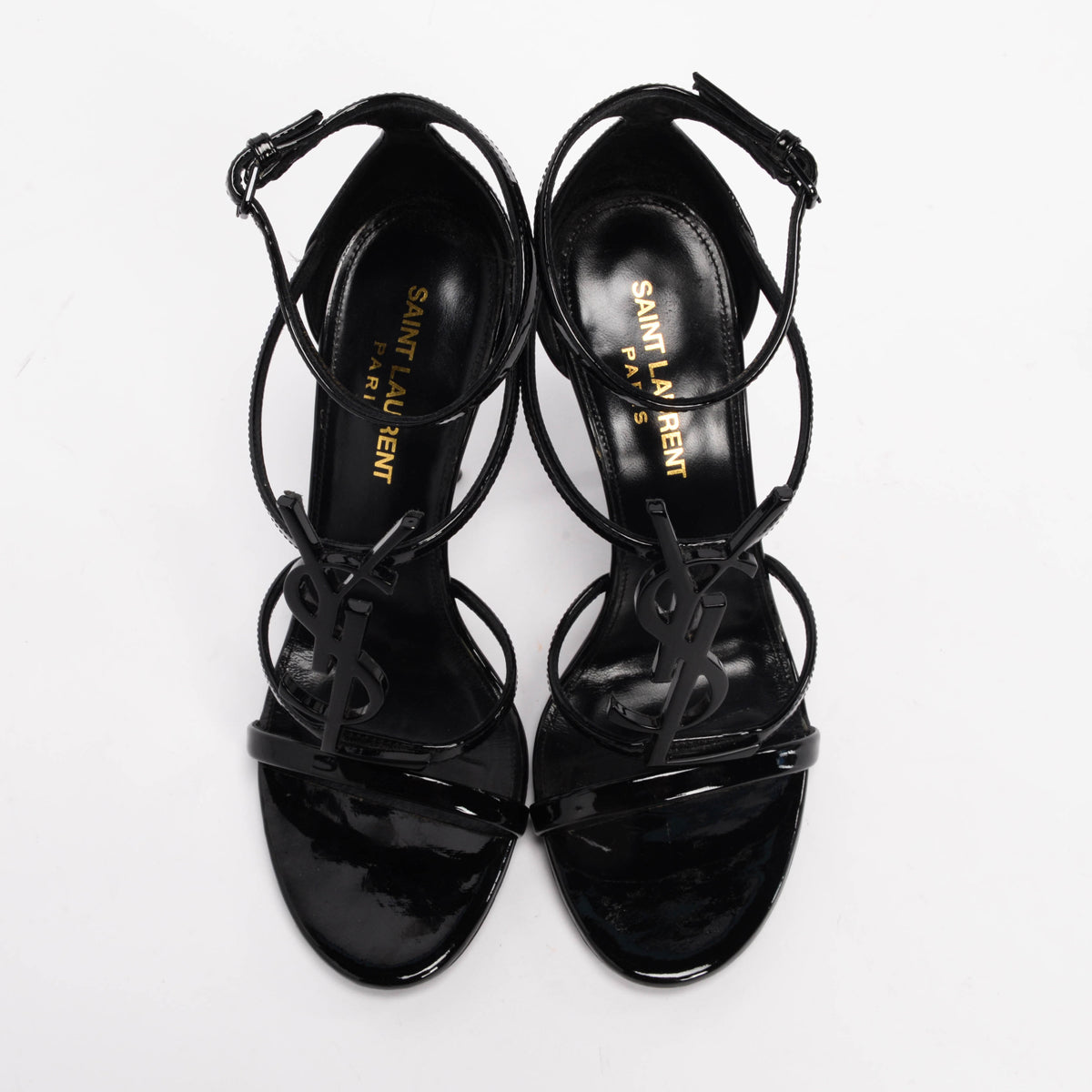 Saint Laurent Black Patent Cassandra Sandals 36