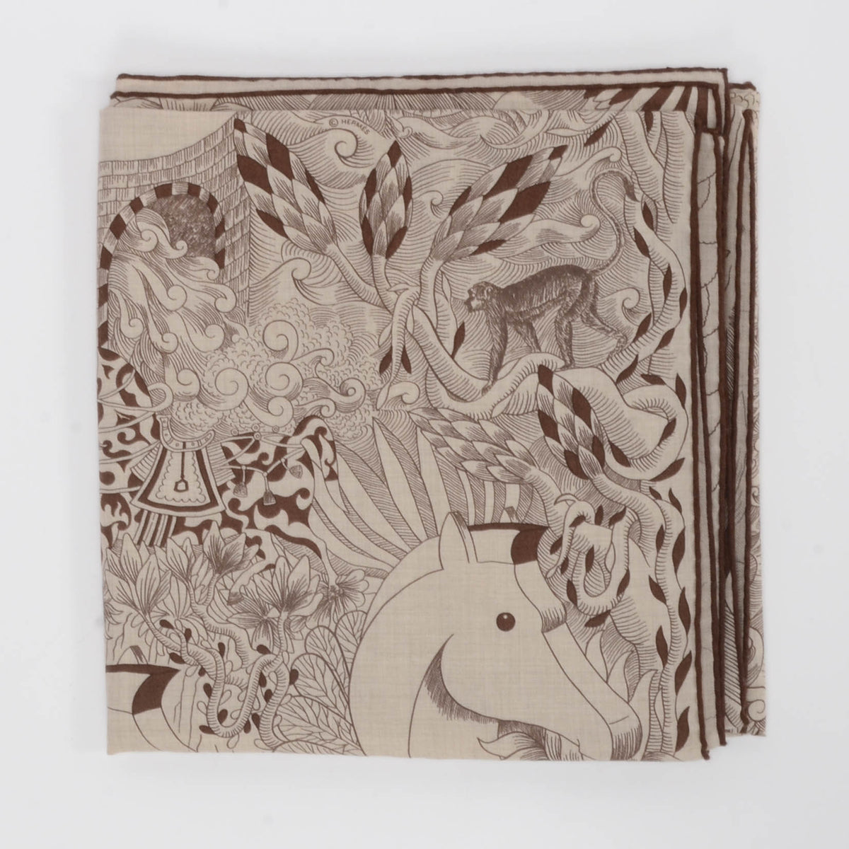 Hermes Brown Cashmere & Silk Cosmographia Universalis Shawl