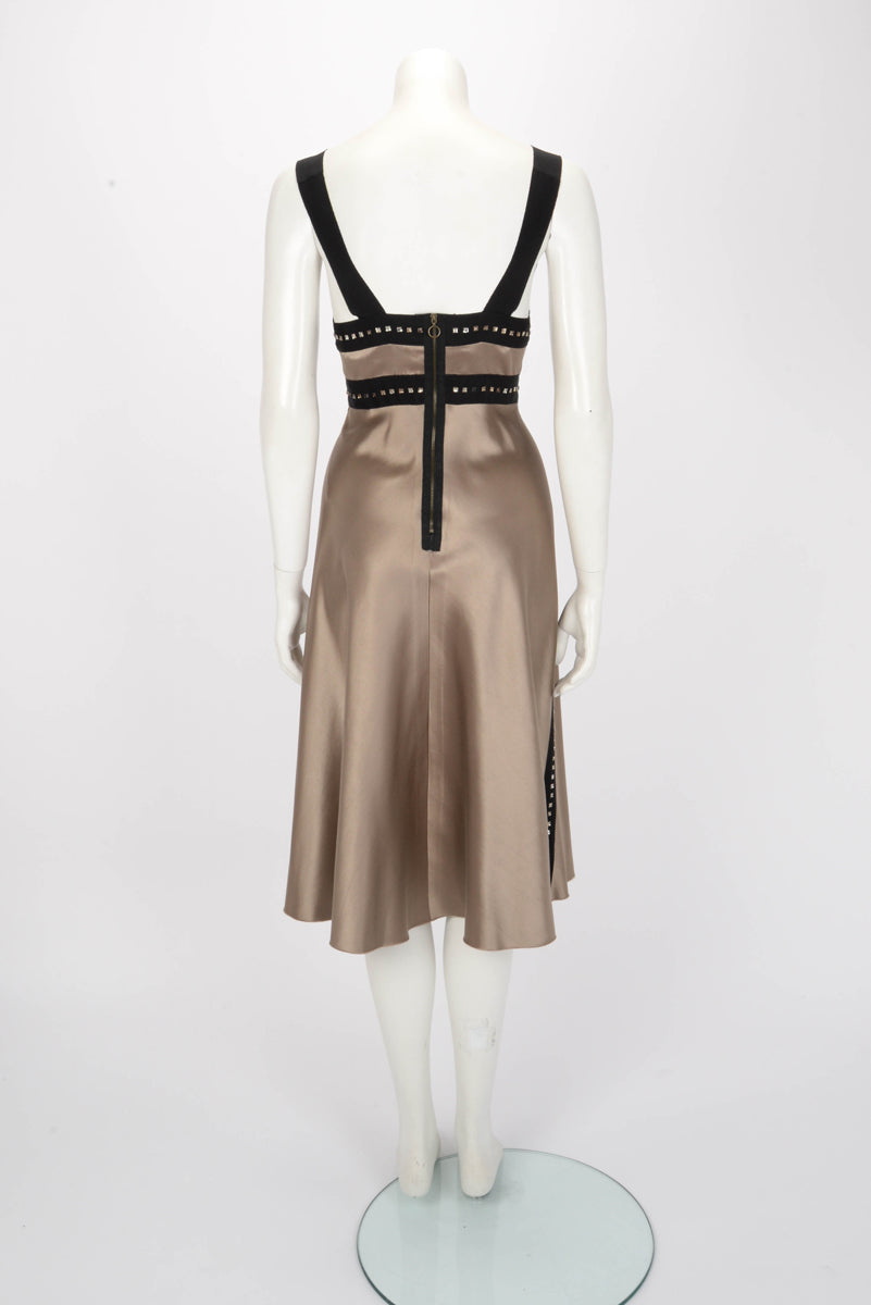 Lanvin Bronze Satin Crystal Embellished Dress FR 40