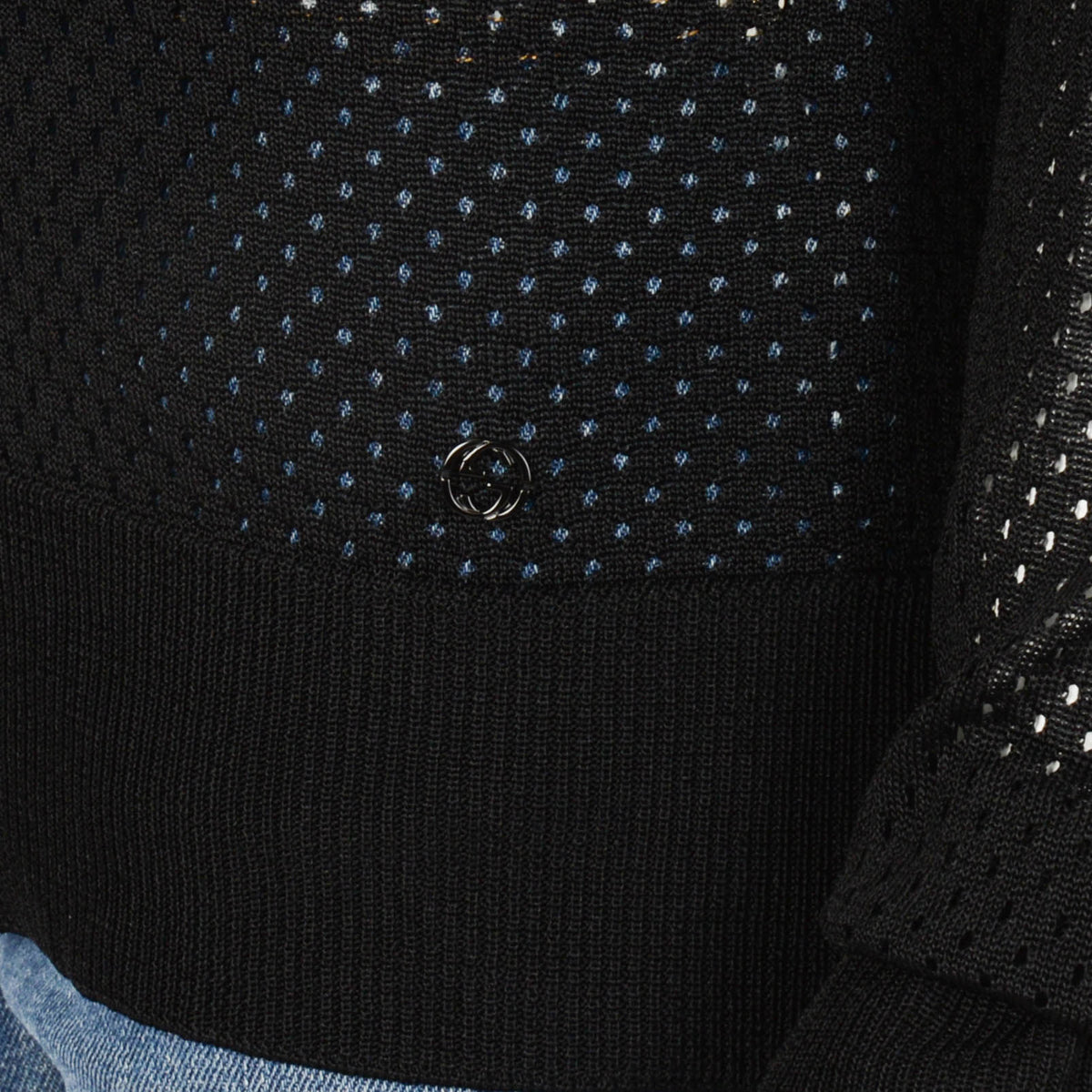 Gucci Black Lace Knit V-Neck Sweater L