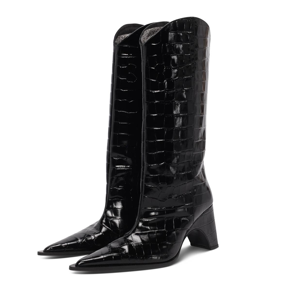 Coperni Black Croc Embossed Bridge Cowboy Boots 40