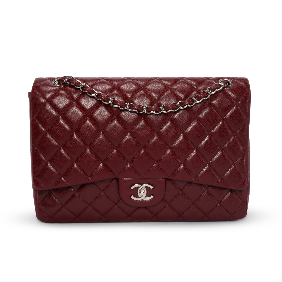 Chanel Dark Red Caviar Maxi Single Flap Bag