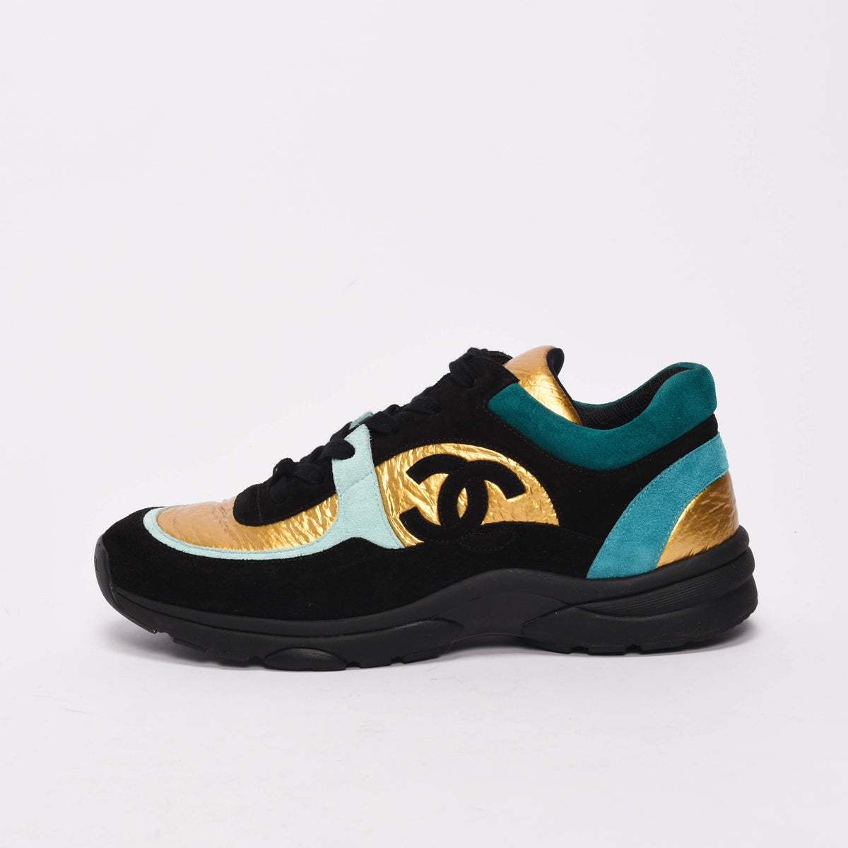 Chanel Gold Mixed Fibers CC Trainer Sneakers 40