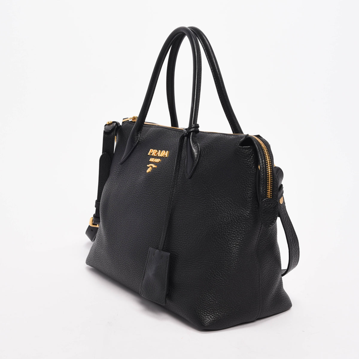 Prada Black Vitello Daino Top Handle Shoulder Bag