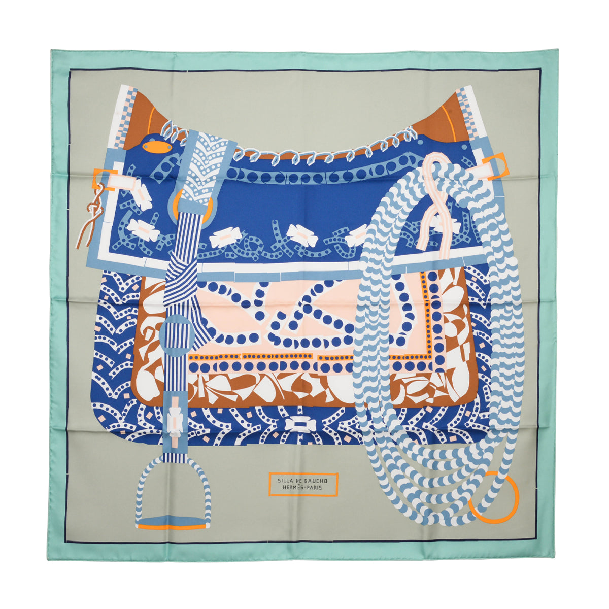 Hermes Vert Amande Silk Silla de Gaucho Scarf 90
