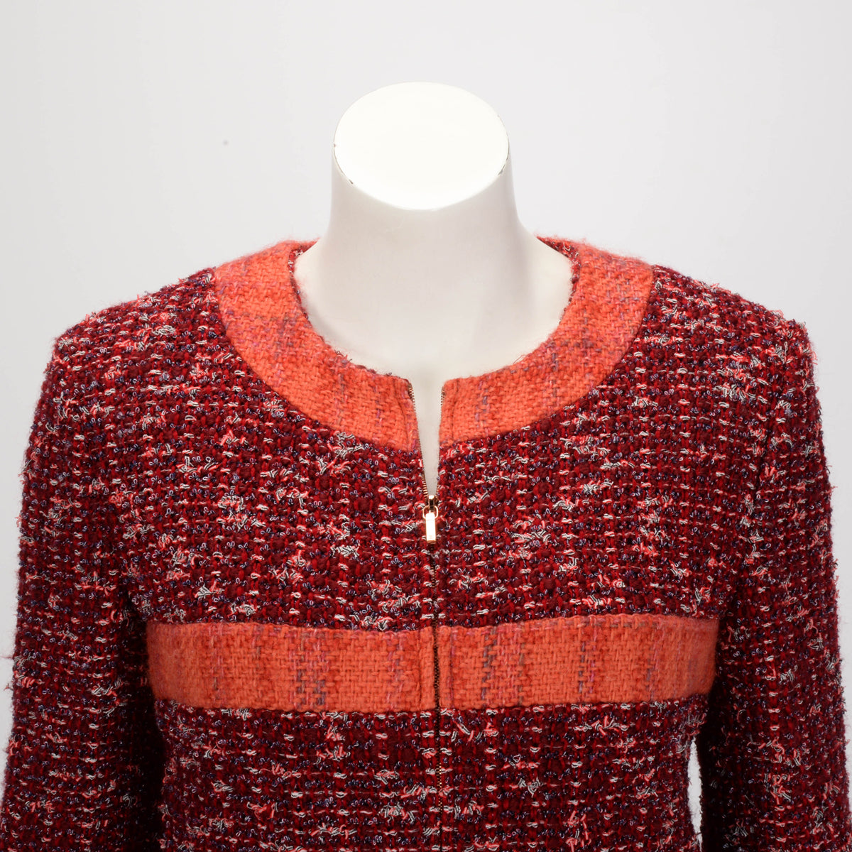 Chanel Red & Orange Fantasy Tweed Jacket FR 40