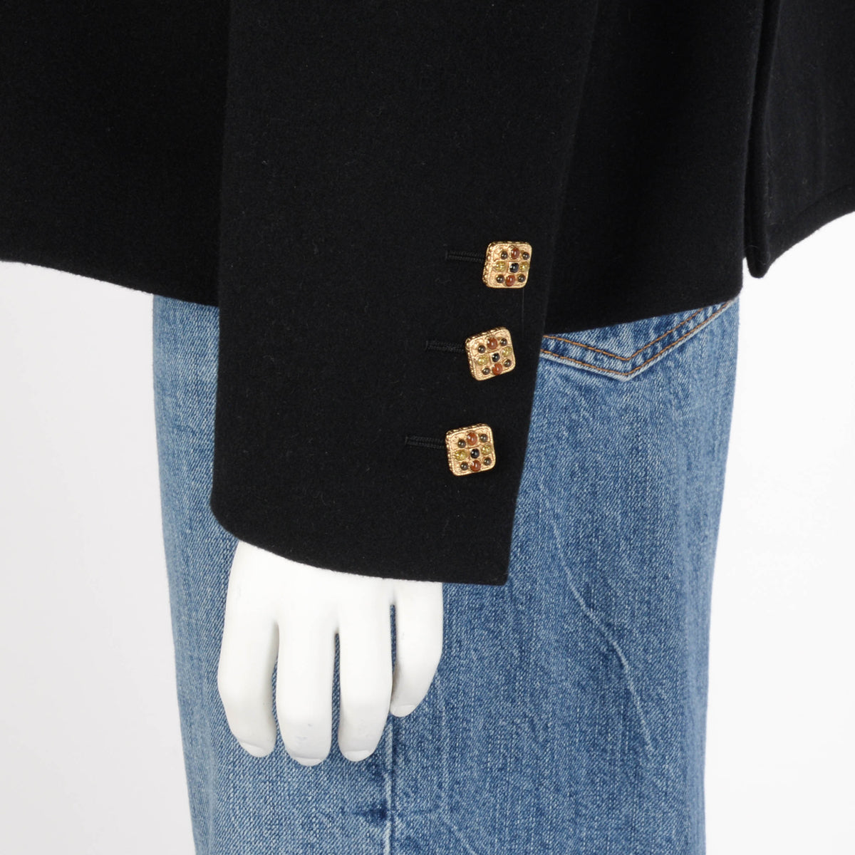 Chanel Black Wool Melton Gripoix Button Pea Coat FR 40