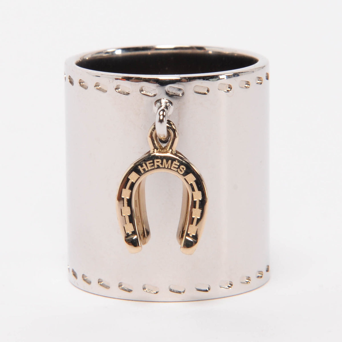 Hermes Palladium Charms Fer a Cheval Horseshoe Scarf Ring