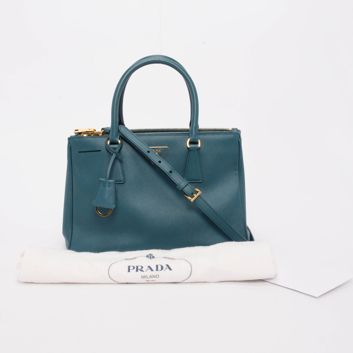 Prada Teal Saffiano Lux Small Galleria Tote