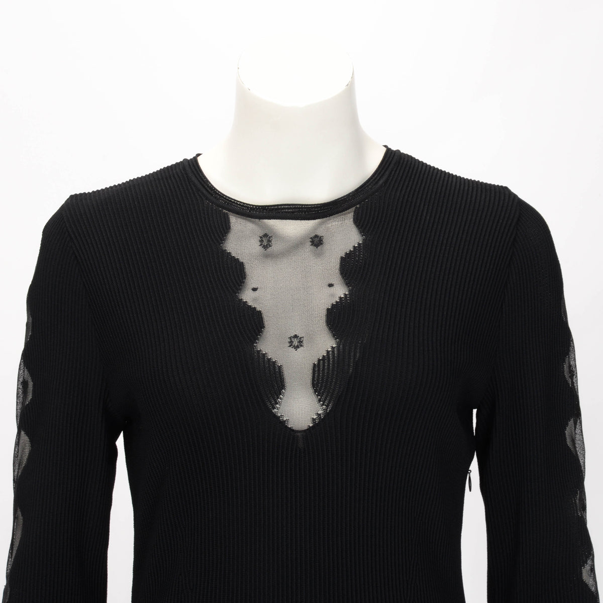 Alexander McQueen Black Ribbed Knit Lace Sleeve Dress L