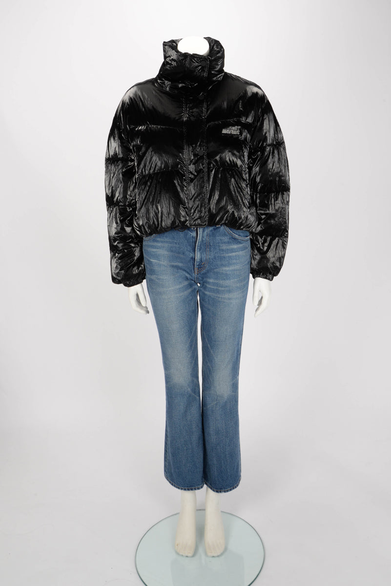 Isabel Marant Etoile Black Glossed Shell Telia Cropped Puffer Jacket FR 34