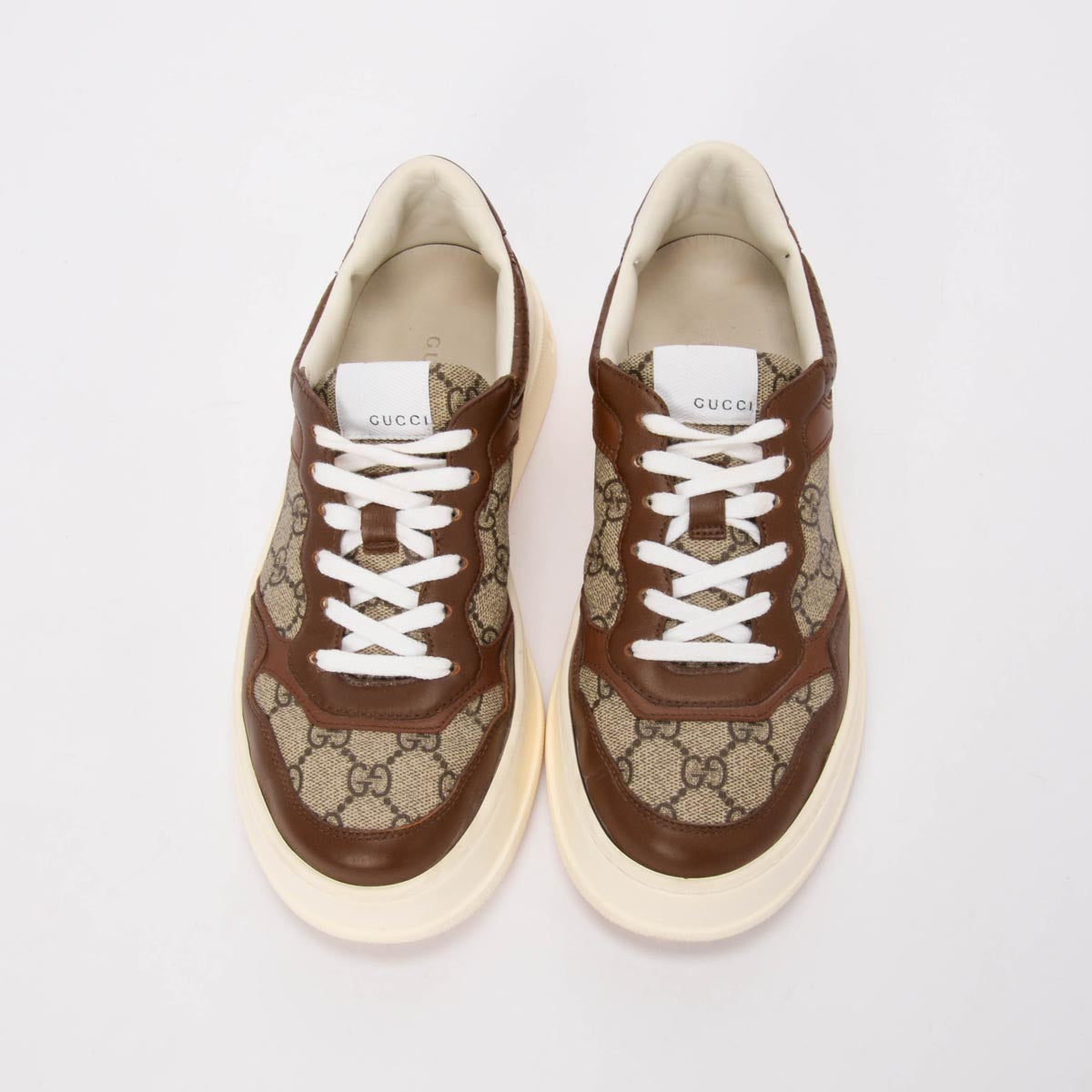 Gucci Brown Leather & GG Supreme Platform Sneakers 39.5