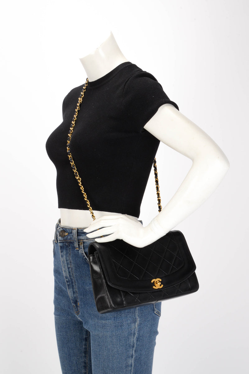 Chanel Vintage Black Quilted Lambskin Medium Diana Bag