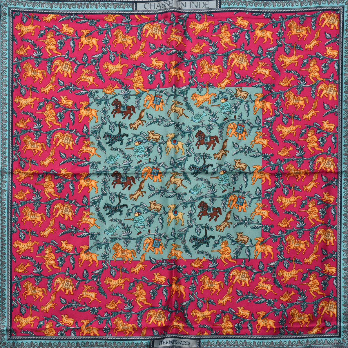 Hermes Aqua Silk Chasse En Inde Scarf