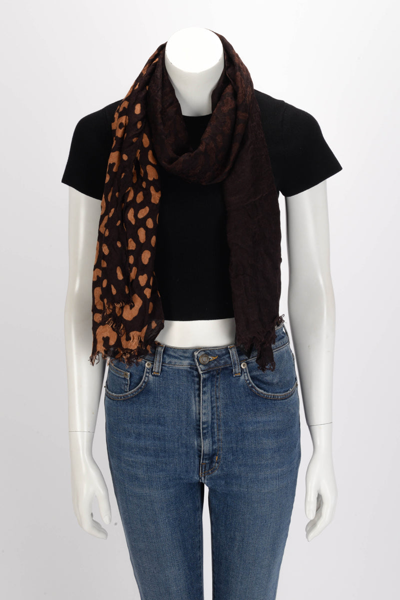 Gucci Brown Leopard Ombre GG Fringed Shawl