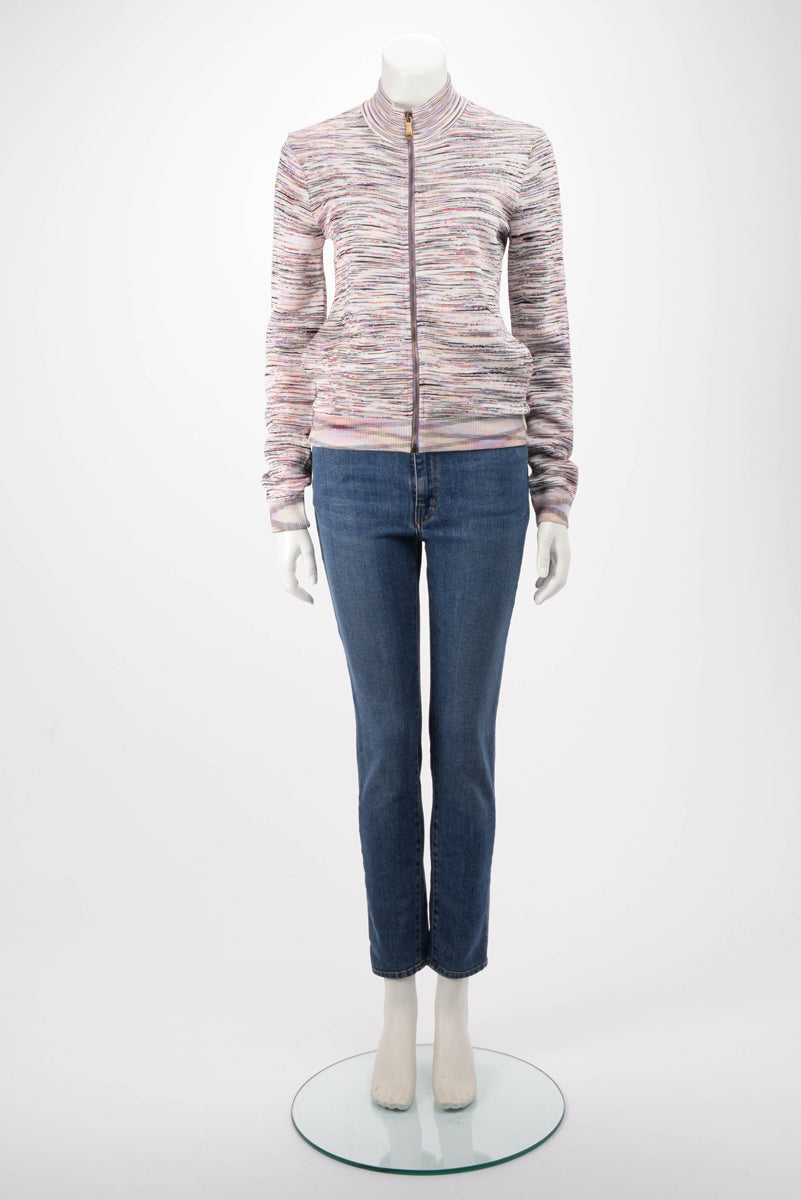 Missoni Pastel Striped Knit Zip Front Jacket IT 40