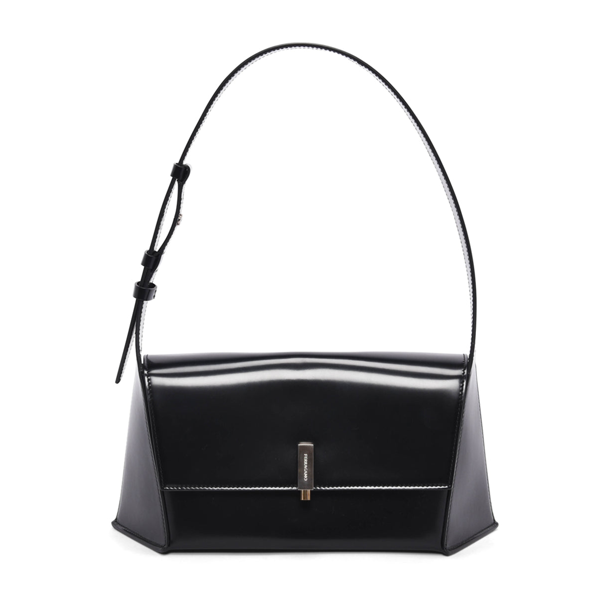 Ferragamo Black Calfskin Geometric Shoulder Bag