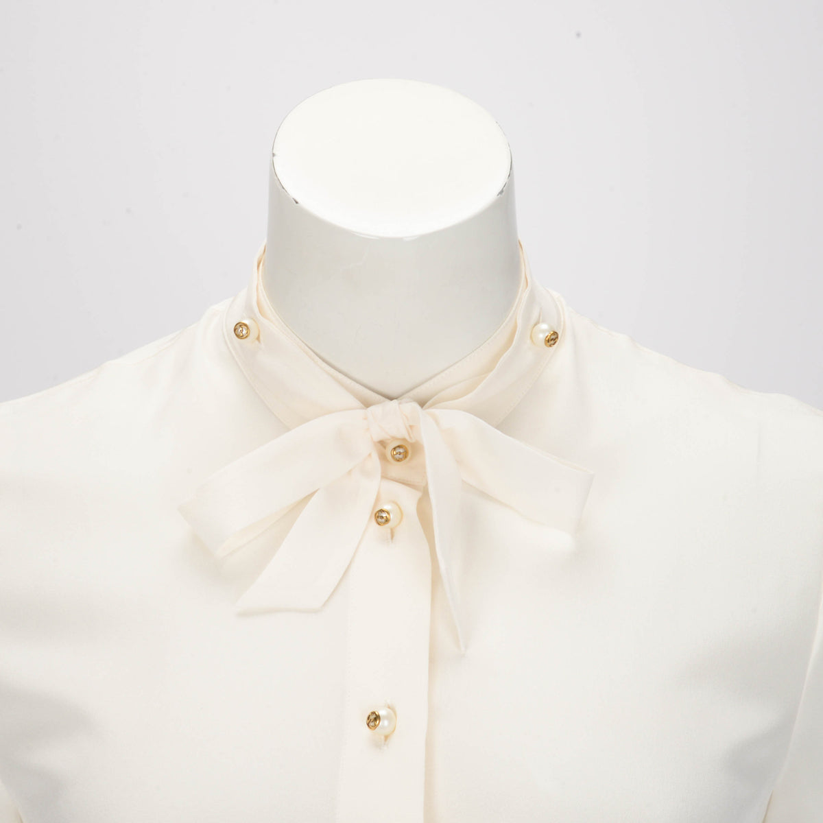 Gucci Off White Silk Tie Neck Blouse IT 40