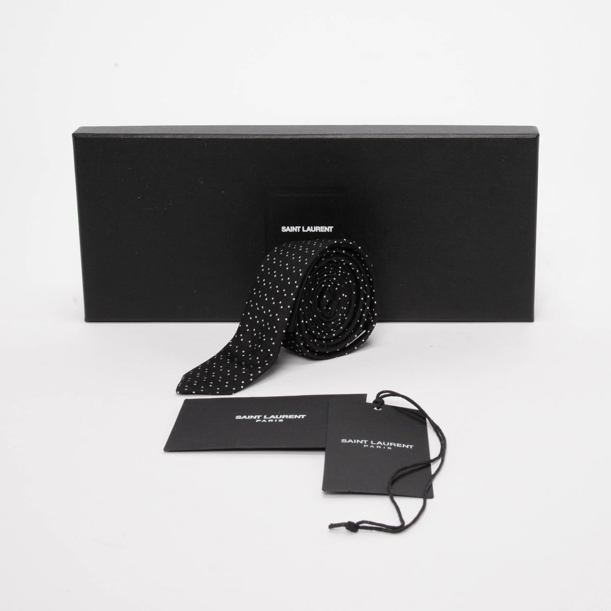 Saint Laurent Black Silk Polka Dot Skinny Tie