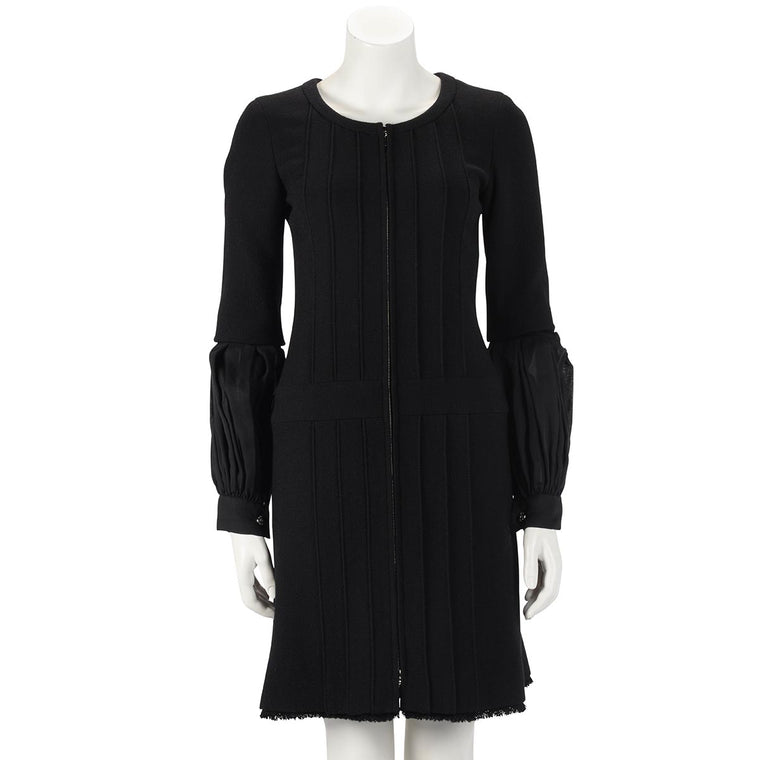 Chanel Black Wool Crepe Pintuck Detail Dress FR 36