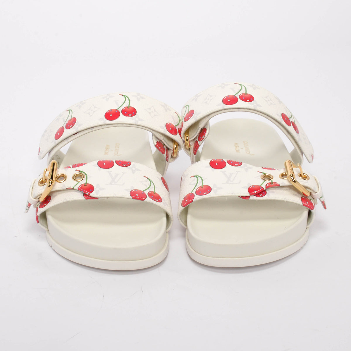 Louis Vuitton x TM White Monogram Cerises Bom Dia Comfort Flat Mules 38