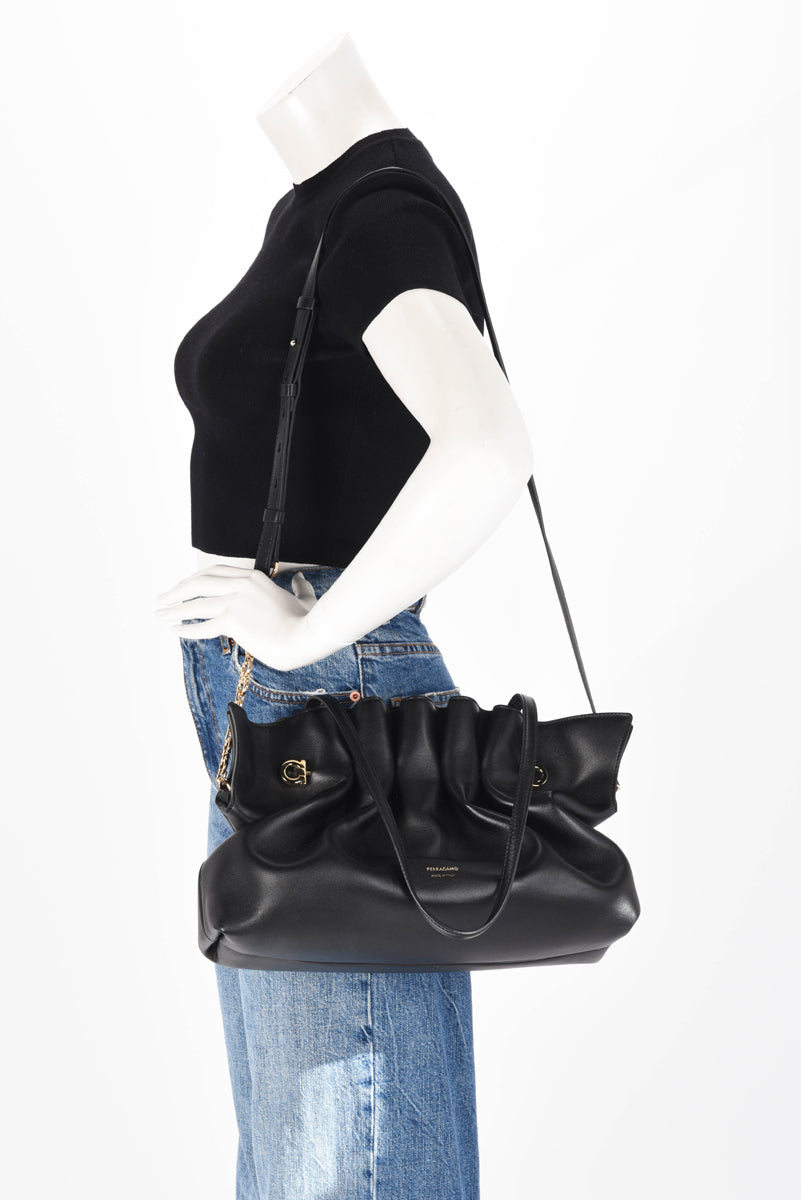 Ferragamo Black Nappa Medium Soft Bag