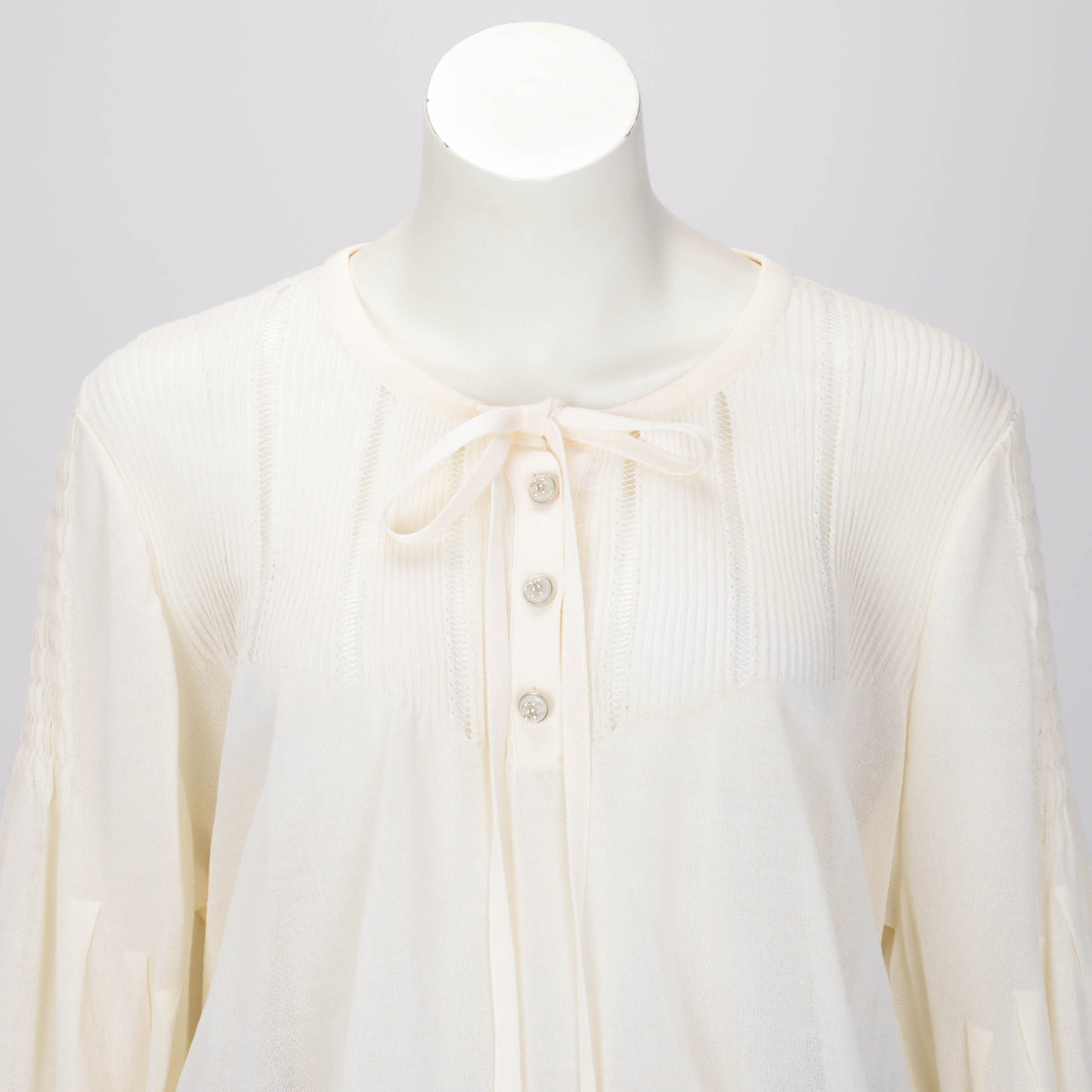 Chanel Ivory Knitted Pintuck Detail Blouse FR 50