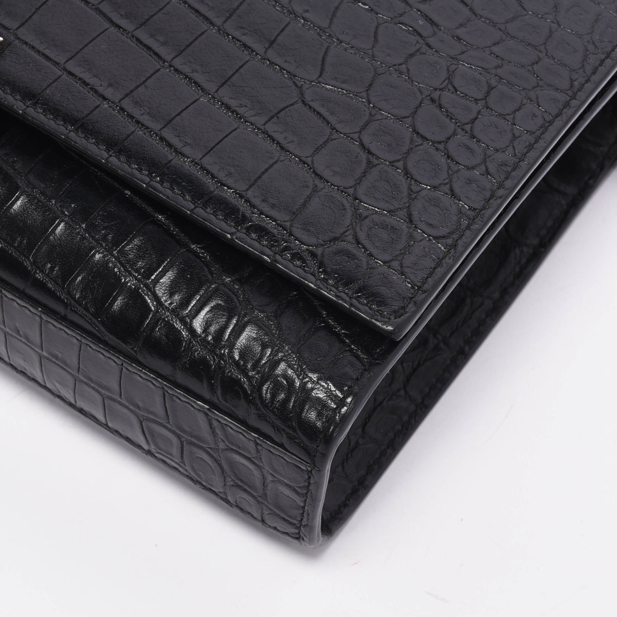 Saint Laurent Black Croc Embossed Medium Kate Tassel Bag