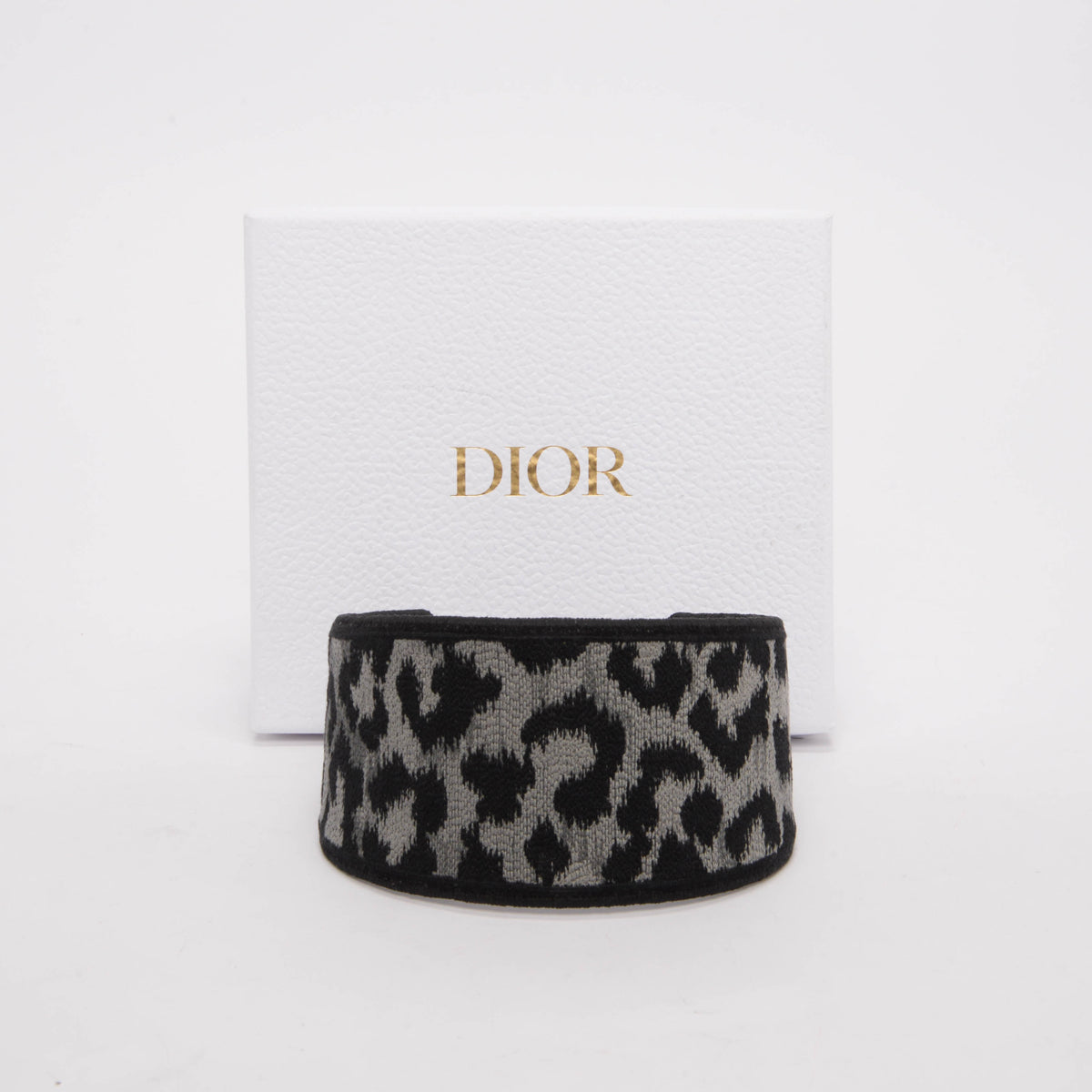 Dior Grey Embroidered Canvas Leopard Headband