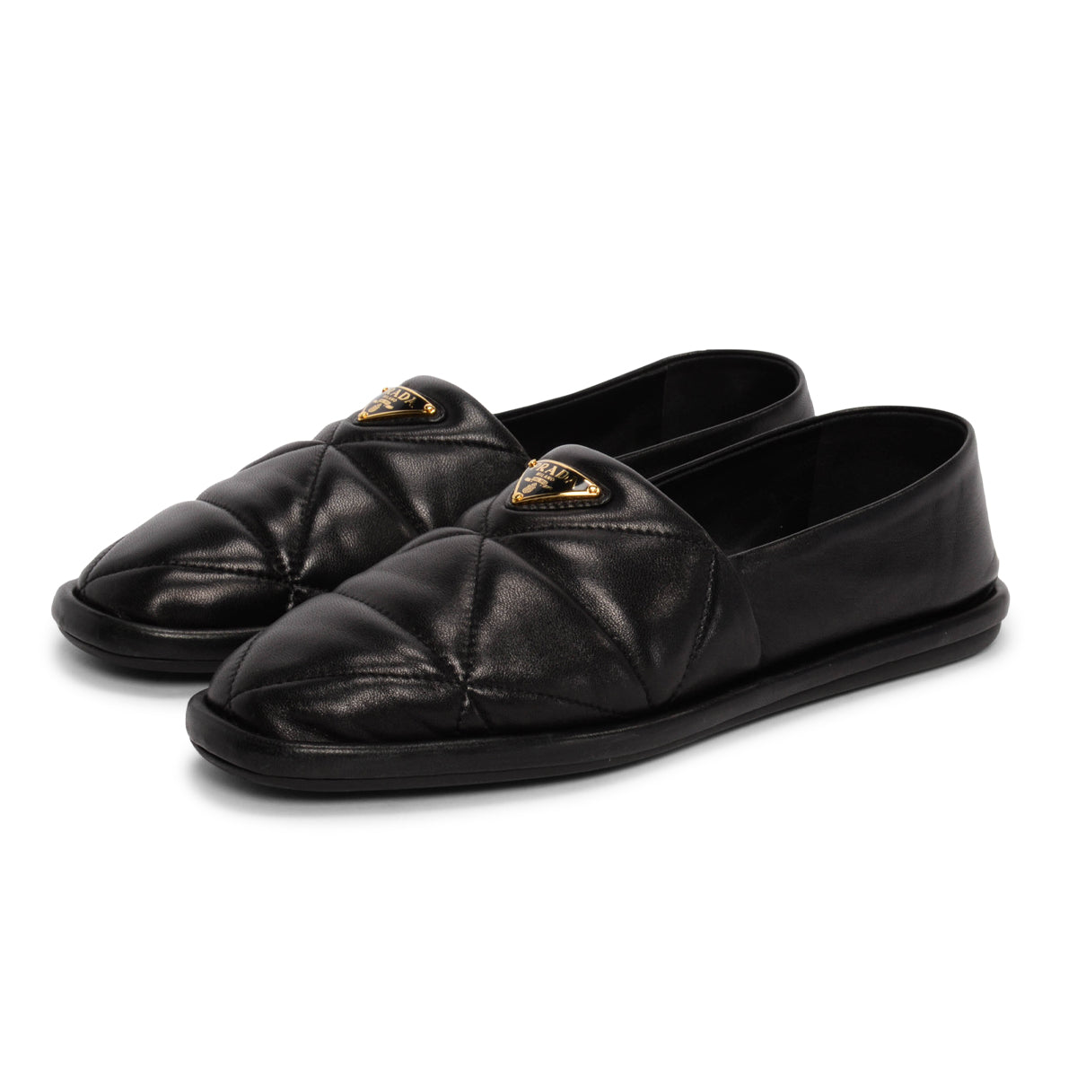 Prada Black Quilted Nappa Logo Slip-On Loafers 37