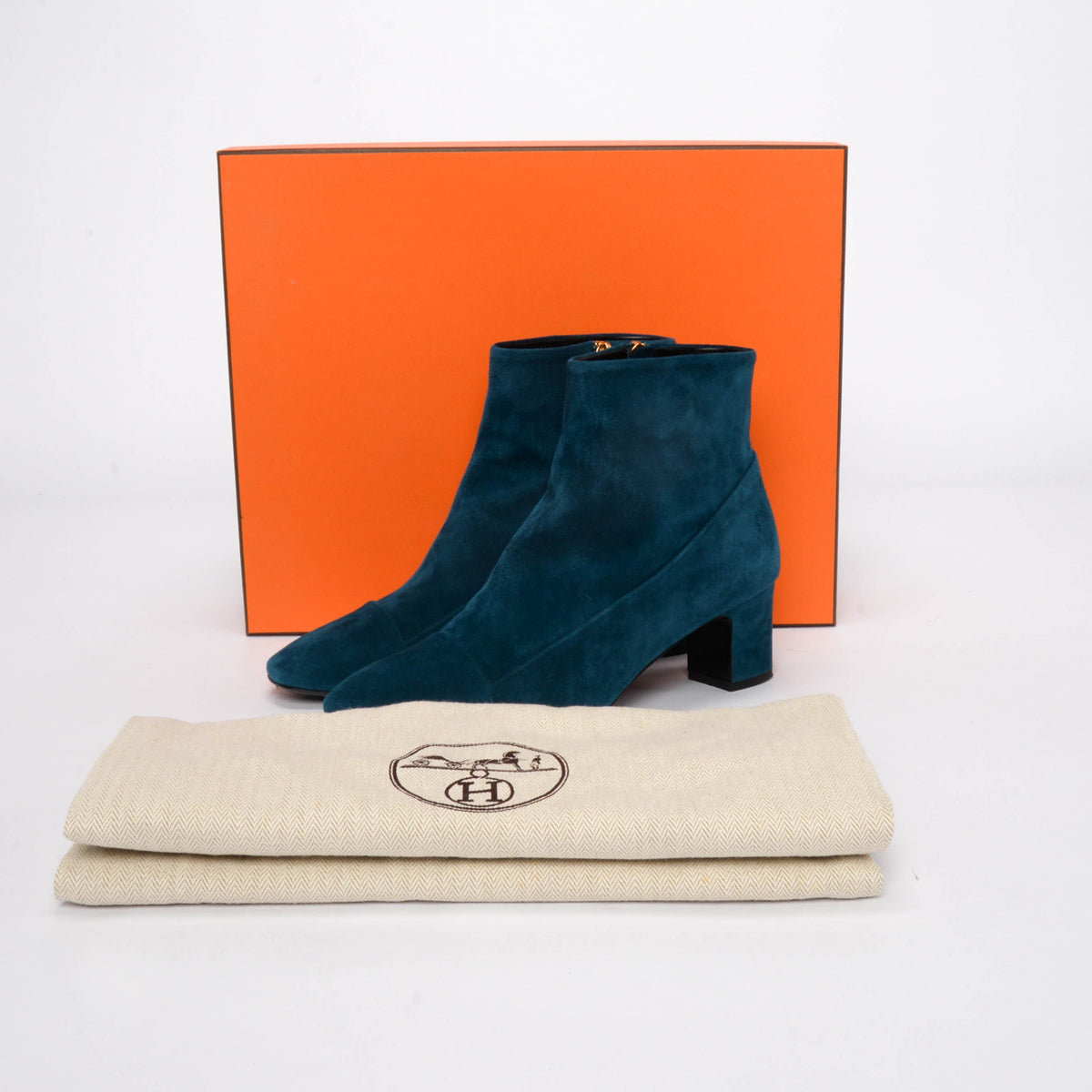 Hermes Teal Suede Lexie Ankle Boots 38.5