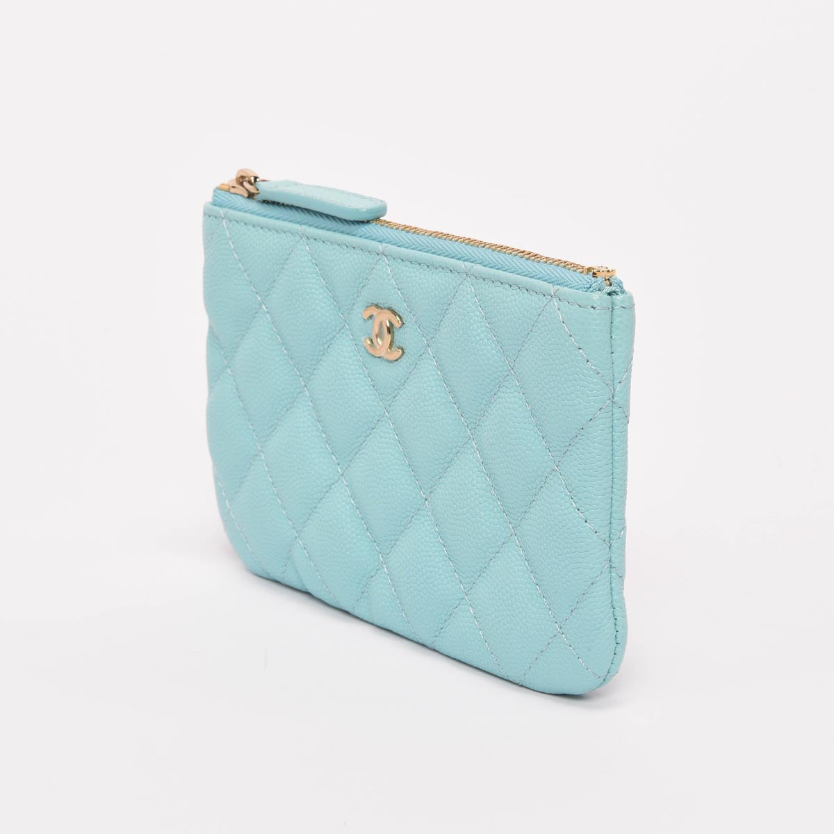 Chanel Tiffany Blue Quilted Caviar Classic Small Zipped Pouch