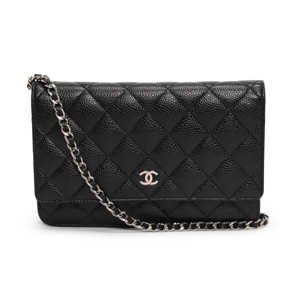 Chanel Black Quilted Caviar Classic Wallet On Chain