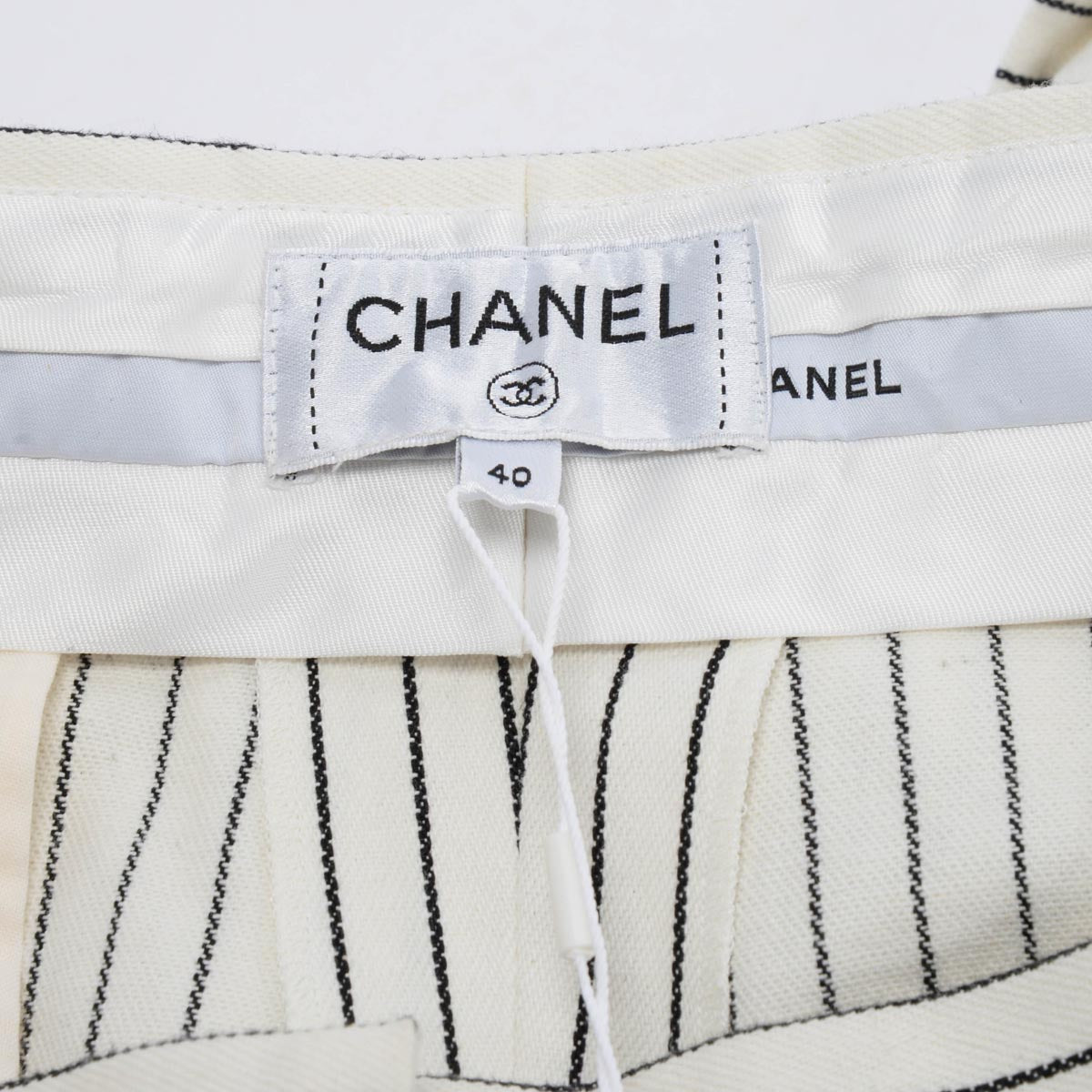 Chanel White & Black Pinstriped Wide Leg Pants FR 40