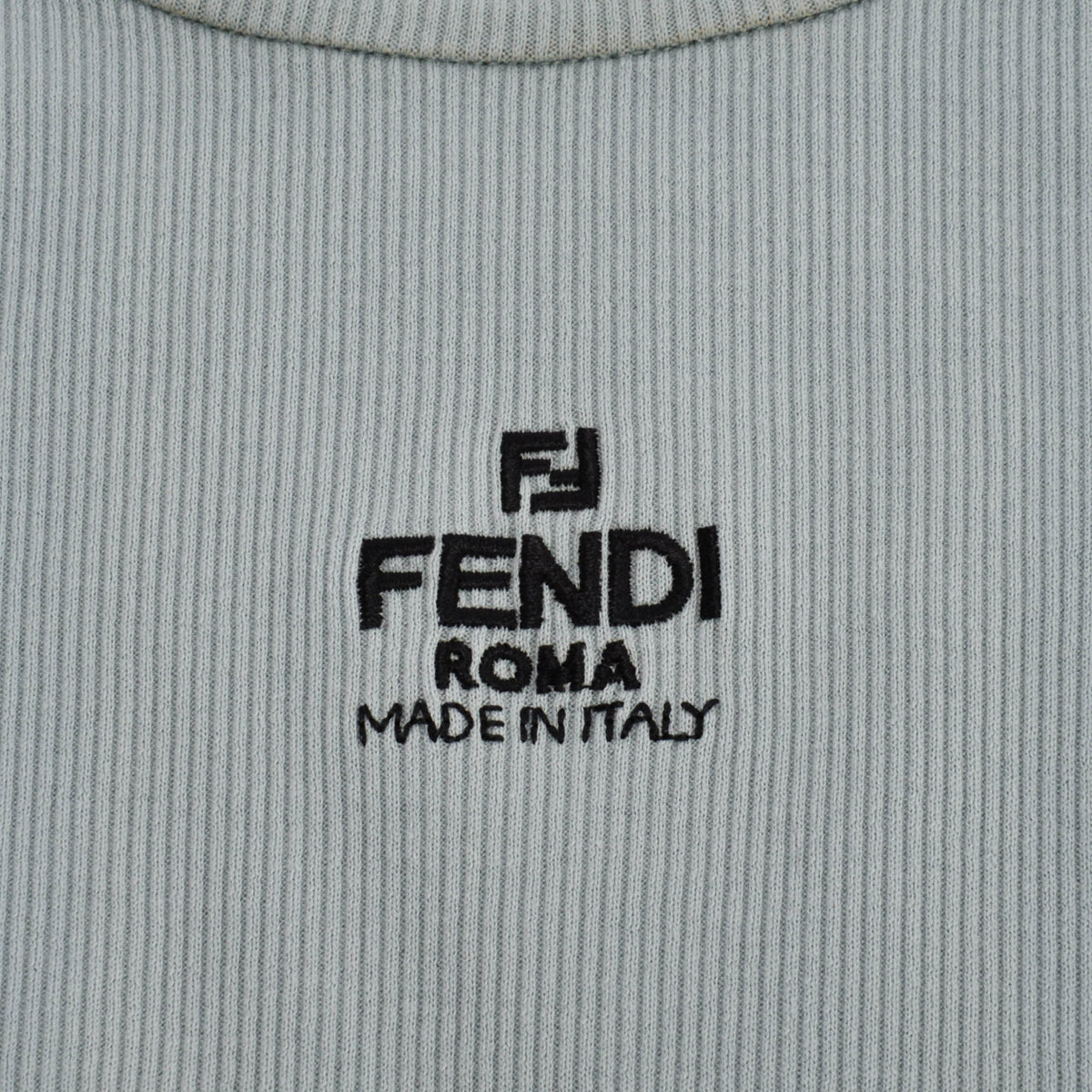 Fendi Blue Ribbed Cotton Logo Tee M