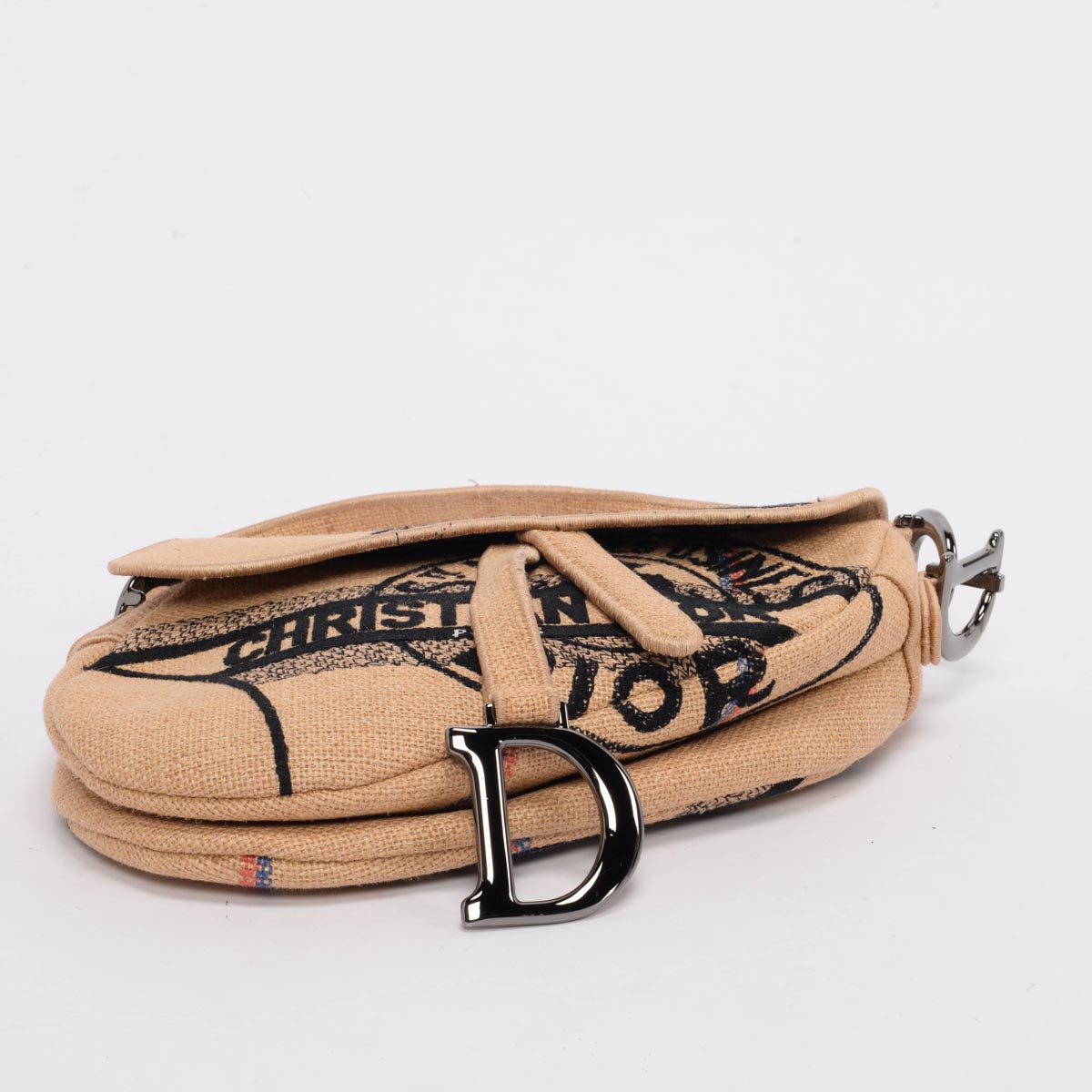 Dior Beige Woven Raffia Embroidered Saddle Bag