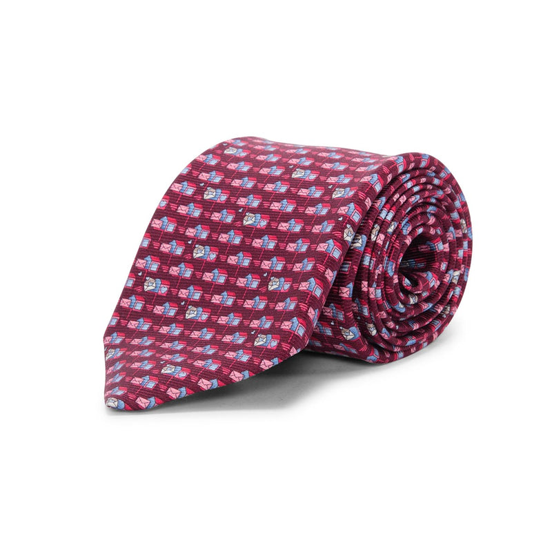 Bulgari Red Pictorial Tie - Blue Spinach