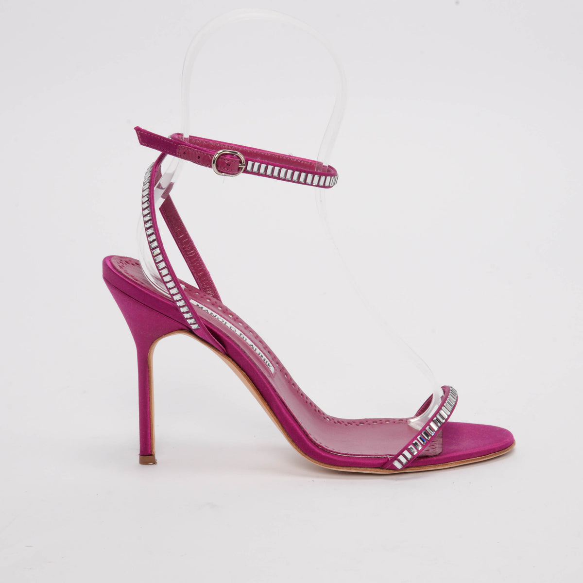 Manolo Blahnik Pink Satin Crinastra Sandals 38