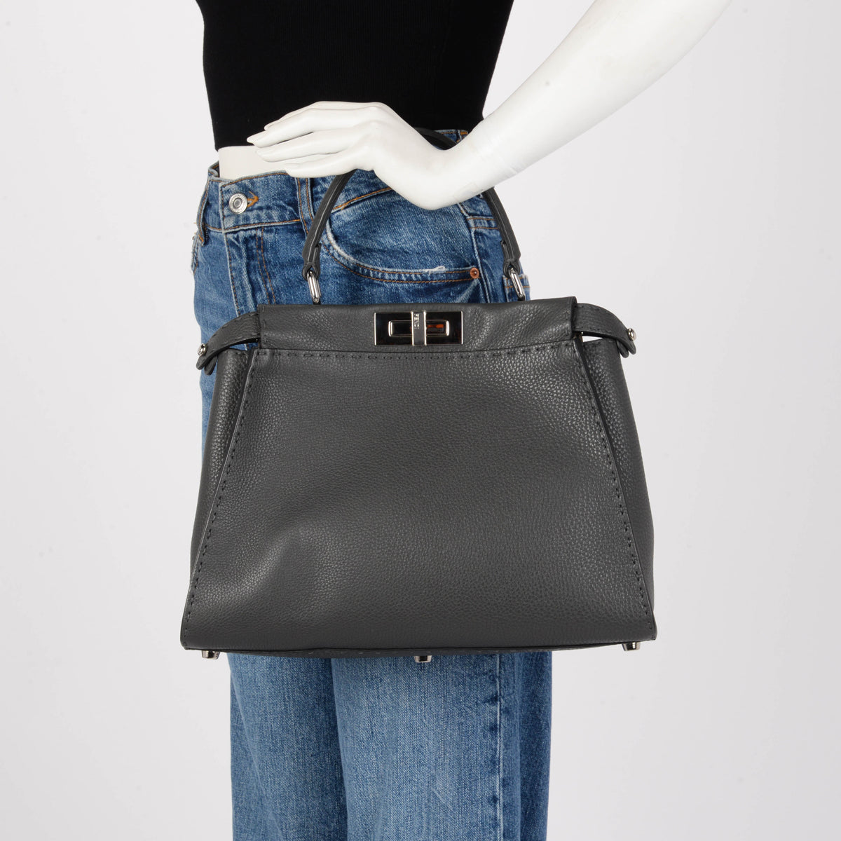 Fendi Charcoal Selleria Medium Peekaboo Bag